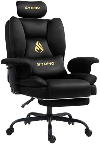 Symino Gaming Chair with Footrest, Up/Down Armrests, Suede Fabric Ergonomic Office Chair, 155° Recline Computer Chair for Desk, Black
