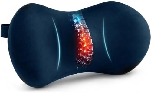 Lumbar Support Pillow for Office Chair, Lower Back Pillow with Strap, Blue