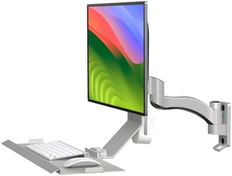 BEWISER Monitor Wall Mount with Foldable Keyboard Tray & Mouse Storage