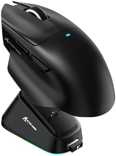 ATTACK SHARK V6 Wireless Gaming Mouse with RGB Charging Dock, 25K DPI PAW3311 Sensor, 1K Polling Tri-Mode PC Mice,500mAh Battery Cloud-Based AI Driver for Win/Mac,Black