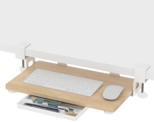 ETHU Small Keyboard Tray Under Desk with C-Clamp, 19.7x11.81", Oak