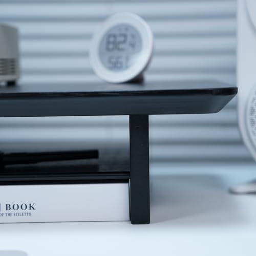 Bamboo Dual Monitor Stand Riser, 2-Tier Desk Shelf with Storage