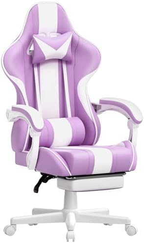 Ferghana Gaming Chairs, Ergonomic Racing Style PC Game Computer Chair with Headrest Lumbar Support Adjustable Recliner PU Leather Video Computer Chair(Light Purple)