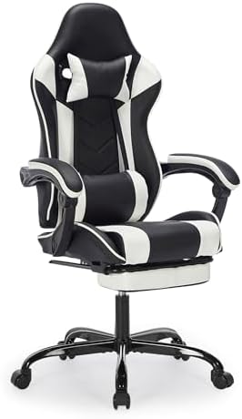 Big and Tall Gaming Chair with Footrest, Ergonomic Computer Desk Chair with Lumbar Support & Headrest, High Back PU Leather Gaming Office Chair, Reclining Swivel Task Chair for Office or Gaming