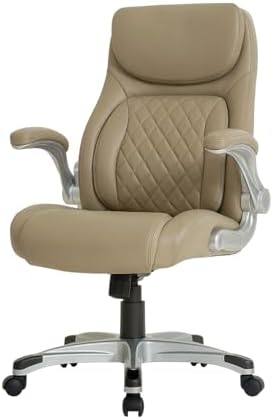 Nouhaus +Posture Ergonomic PU Leather Office Chair. Click5 Lumbar Support with FlipAdjust Armrests. Modern Executive Chair and Computer Desk Chair (Taupe)