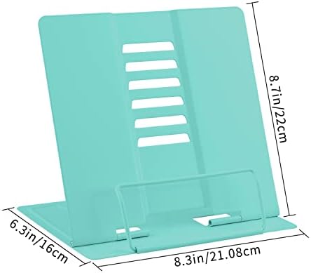 Honagu Book Stand Metal Desk Book Holder, Book Holders for Reading Hands Free, Adjustable Cookbook Documents Holder, Portable Bookstand for Music Books, Textbook, Recipe, Tablet, Ipad (Light Green)
