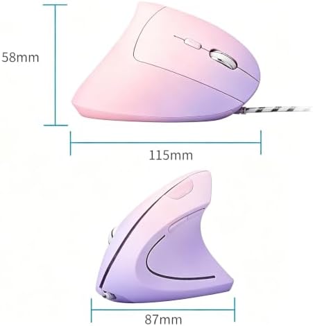 HXMJ Ergonomic Vertical Mouse Wired,USB Corded Optical Mice,7200DPI,Backilt,Right Handed Carpal Tunnel Mouse for Laptop,PC,Computer,Mac-Pink Purple