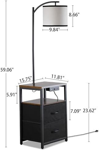 SUNMORY Floor Standing Lamp with Table & 2 Drawers, USB & AC Charging Port