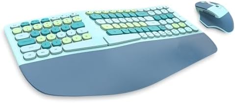 Wireless Ergonomic Keyboard and Mouse Combo with PU Wrist Rest, Carpal Tunnel Keyboard, 2.4G Colorful Split Ergo Keyboard, Comfortable Natural Typing, Compatible with PC/Laptop (Blue)