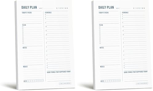 Daily Planner Notepad with Hourly Schedule - ADHD Planner, Time Block Planning Pad, Desktop To Do List, College Supplies - 6 x 9” - 50 Undated Sheets (Pack of 2)