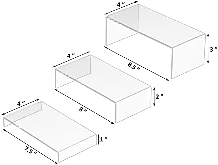 Sezanrpt Acrylic Risers Display Stands 3pcs, Rectangular Dessert Table Display Set, Clear Display Shelf for Funko Pop, Collectibles, Retails, Shoes, Plants, Home Decors, Decoration - 7.5''x8''x8.5''