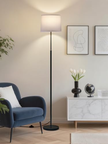 60" Modern Floor Lamp with Linen Shade, 3 Color LED Bulb & Foot Switch