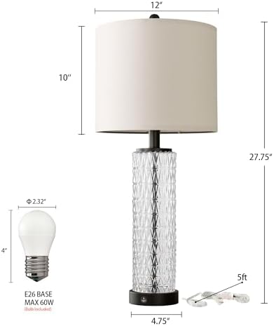 Oneach 27.75" Black Table Lamps Set of 2 with Nightlight for Living Room