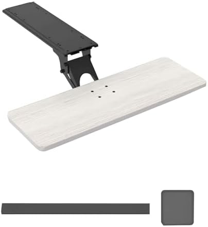 Under Desk Adjustable Keyboard Tray, Slide-Out Keyboard Platform, 360° Swivel, Pull Out and Tilt Computer Keyboard and Mouse Holder, Office Ergonomic Keyboard Drawer(White,24x64cm/9.4x25.2in)