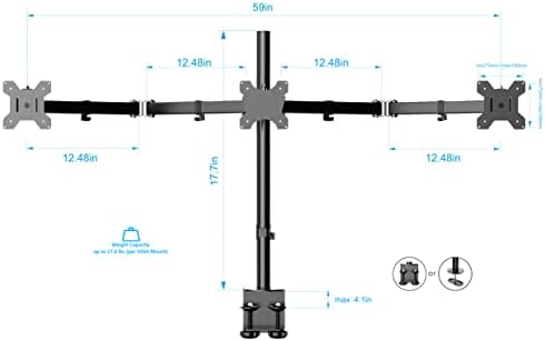 Rocelco 46" Standing Desk Converter with AC USB Charger and Triple Monitor Mount Arm - Height Adjustable Sit Stand Up Three Screen Riser Workstation - Keyboard Tray - Black (R DADRB-46-ACUSB-DM3)