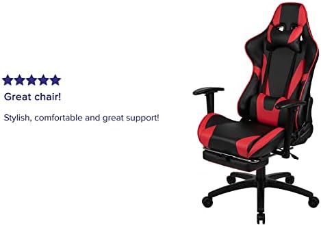 Flash Furniture X30 Gaming Chair Racing Office Ergonomic Computer Chair with Fully Reclining Back and Slide-Out Footrest in Red LeatherSoft
