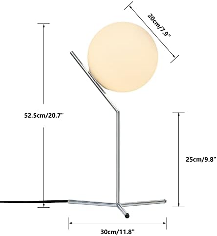 BOKT Modern Chrome Metal Globe Table Lamp Contemporary Milk White Glass Reading Lamp 1-Light E26 Table Standing Lamp Home Decor Glass Ball Iron Lighting Fixture for Bedside Hotel Shop Office Gifts