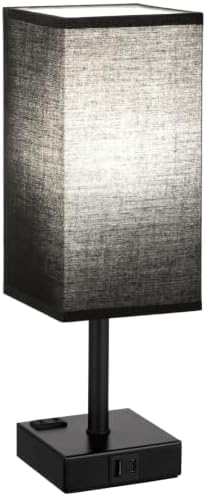Black Bedside Table Lamp for Bedroom - Dimmable Touch, USB C+A, AC Outlet