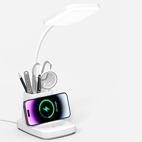 LED Desk Lamp with Wireless Charger for Home Office, White