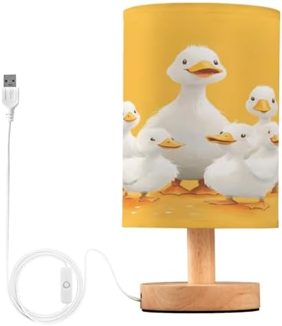 ALAZA White Duck Yellow Decor Bedside Table Lamp with USB Port for Bedroom Nightstand Office Desk LED Bulb Included