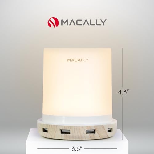 Macally Small Touch Lamps for Nightstand - Bedside Lamp with USB Port - 3 Way Dimmable Short Table Lamp for Small Spaces - Use as Night Light and Charger in Bedroom (Pack of 2)