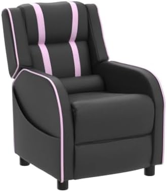 Costzon Kids Recliner, Gaming Recliner Chair w/Side Pockets, Footrest, Headrest & Lumbar Support for Kids Room & Play Room, Adjustable Racing Style Leather Sofa for Children Boys Girls (Pink, Black)