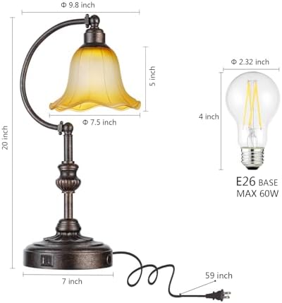 RORIA Touch Farmhouse Table Lamp for Living Room with USB C+A Ports