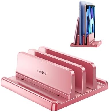 Vaydeer Vertical Laptop Stand for Desk, Dual Slots Plastic Laptop Holder with Space Saving 4-in-1 Design, Adjustable Laptop Stand Supports MacBook, Chromebook, Surface, Dell (Pink Rose)