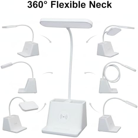 Dual Pen-Holder LED Desk Lamp — USB Charging, Eye-Care Soft Light, 3-Color Touch Dimming & 360° Flexible Neck | Desk Lamp for Study, Office & Bedside (S Plug-in)