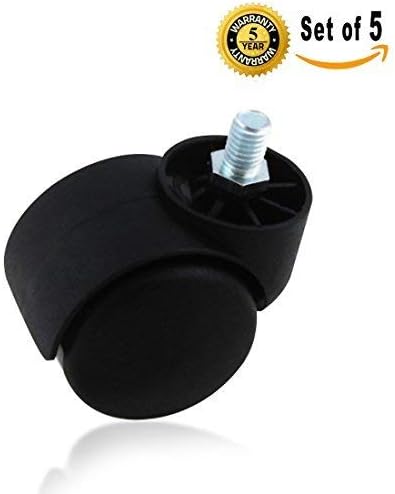 2 Inch Black Floor Protecting Rubber Office Chair Caster Wheels (Set of 5) fit to Metric Screw M10x12 mm Screw Stem,Chinese Standard Chairs