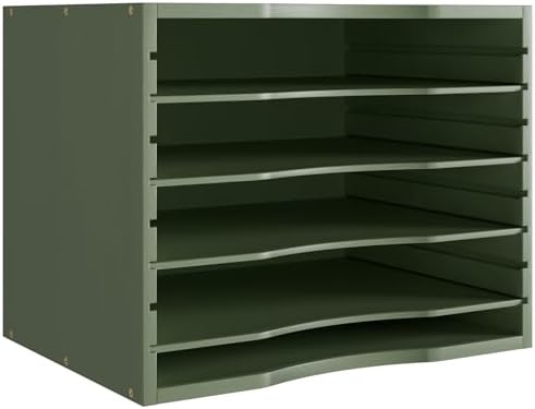 Bamjoy Bamboo 5 Tier Desktop Organizer, Paper Organizer Mail Sorter, File Holder Letter Document Storage with Adjustable Shelves for School Home Office, Forest Green