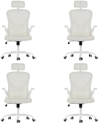 Farini Ergonomic Office Chairs with Headrest, Set of 4, White & Beige