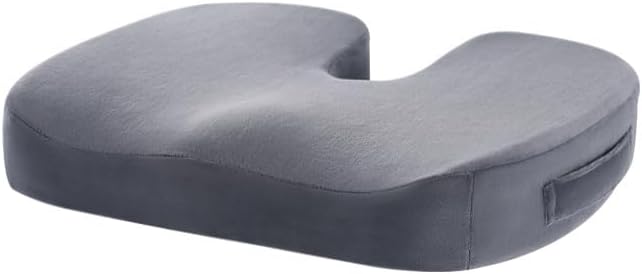 Memory Foam Seat Cushion - Ergonomic U-Shape Coccyx Support, Office Chair Pad, Slow Rebound Hip Cushion, 7 Colors & 2 Fabrics (Dark Gray [Crystal Velvet Fabric])