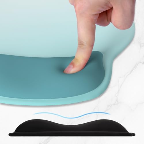 ITNRSIIET Ergonomic Mouse Pad with Wider Memory Foam Wrist Rest +17%, Curved Cushion Reduces Pressure 20%, Pain Relief, Non-Slip, Smooth, Cute Color Desk Accessory, 9.85 x 9 inch, Light Green