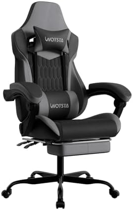 Gaming Chair with Footrest, High Back Gaming Chairs PVC Leather Ergonomic Gamer Chair with Adjustable Headrest Lumbar Support Racing Style Video Gaming Chair for Office/Home (BlackGrey)