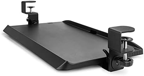 Kantek Clamp On Under Desk Ergonomic Computer Keyboard Tray Holder, Adjustable Tray Slides Out with Tilt Control, Easy Mounting, 20" x 12.25", Black