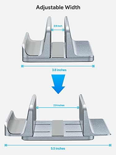 JARLINK 2-in-1 Vertical Laptop Stand, Adjustable Aluminum Desk Dock, Gray
