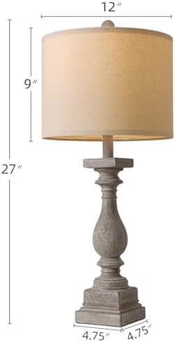 BOBOMOMO 27" Farmhouse Table Lamps with USB-A +C Ports, Vintage Rustic Lamps for Living Room, Linen Shade, Retro Side Table Lamps Set of 2 for Living Room,Bedroom,Night Stands (Blubs not Included)
