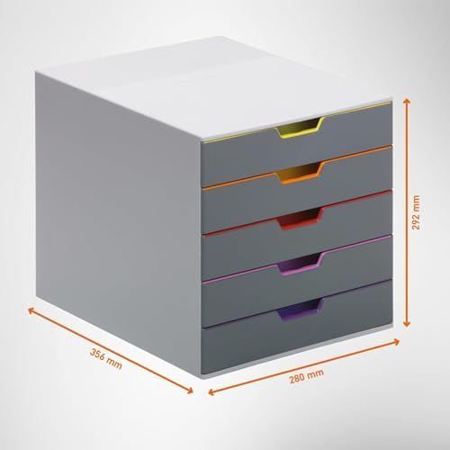 Durable Varicolor Drawer Organizer, 5 Color Coded Drawers, Gray