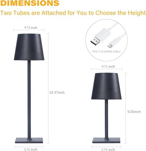 CHLORANTHUS 2 Pack Cordless Table Lamps, 3 Colors Stepless Dimming, 5000mAh Rechargeable Battery LED Desk Lamp for Bedroom/Couple Dinner/Desk/Cafe/Dining Room/Terrace