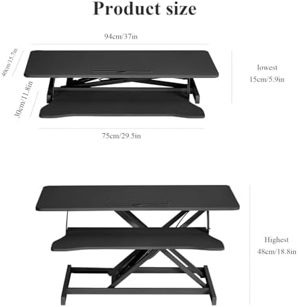 Standing Desk Converter 37 Inch – Height Adjustable Desk Riser with GasSpring Lift, Duals Screen Converter and Laptop Workstation, Sit Stand Ergonomic Riser with Keyboard Tray for Offices (BlackA)