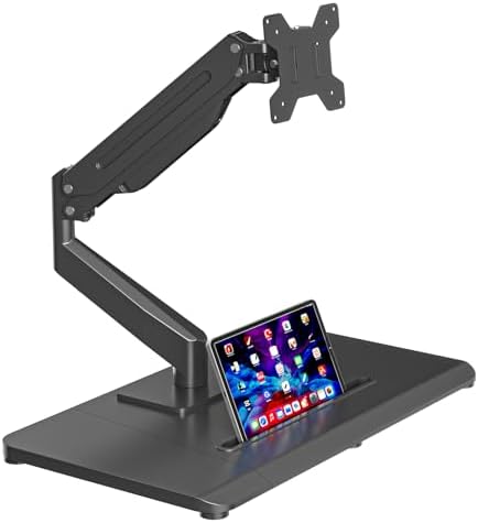 suptek Single Monitor Mount Gas Spring Arm Mount with Base,Free standing Pneumatic Height Adjustable Monitor Desk Stand for 17 to 35 inch,Holds up to 24.25lbs,Black(ML8XC)
