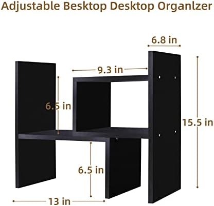 TY ARTS & CULTURE Expandable Black Wood Desktop Organizer-Desk Bookshelf