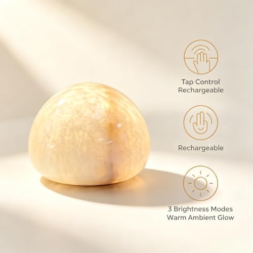 Natural Marble Lamp Cordless Touch Control Night Light Rechargeable Small Marble Table Lamp, Dimming Warm Glow Portable Marble Touch Lamp for Bedroom, Living Room, Decor Gift (A-with Vein)