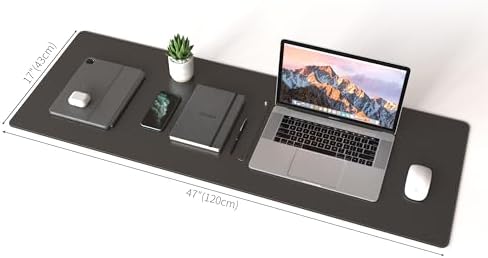 RENMTURE Dual-Sided Mouse Pad, Natural Cork & PU Leather Large Desk Pad for Office and Home Work, Desk Protector Non-Slip, Waterproof, Easy Clean (Black,47"x17")