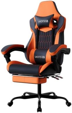 Gaming Chair with Footrest, High Back Gaming Chairs PVC Leather Ergonomic Gamer Chair with Adjustable Headrest Lumbar Support Racing Style Video Gaming Chair for Office/Home (Sky Orange)
