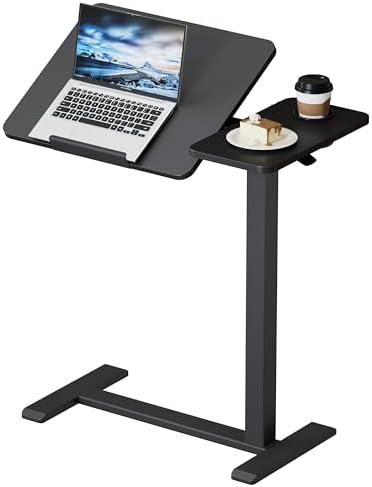 BZIUM Overbed Bedside Table with Hidden Wheels, Adjustable Medical Tilt Top Hospital Bed Table Over The Bed, Rolling Desk Mobile Standing Desk (27.6x15.8, Black)