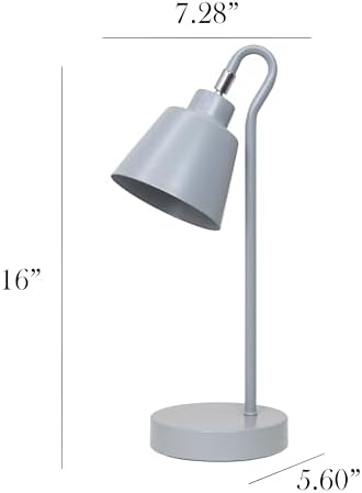 Simple Designs LD1079-GRY 16" Sleek Essentials Metal Looped Desk Task Lamp with Adjustable Shade, for Office, Desk, Nightstand, Dorm, Gray