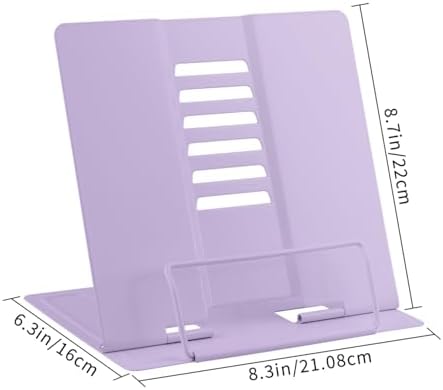 Honagu Book Stand Metal Desk Book Holder, Book Holders for Reading Hands Free, Adjustable Cookbook Documents Holder, Portable Bookstand for Music Books, Textbook, Recipe, Tablet, Ipad (Light Purple)