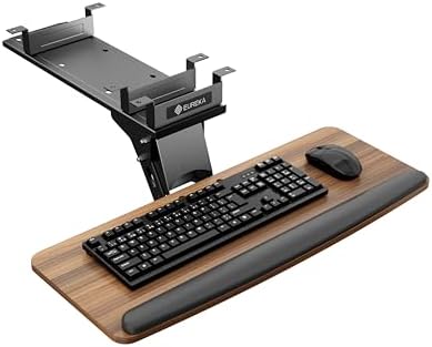 EUREKA ERGONOMIC Keyboard Tray Height Adjustable, Swivel Tilt Computer Keyboard Drawer Under Desk, 25x9.13'' Sliding Keyboard & Mouse Platform with Mouse Pad for Typing, Walnut
